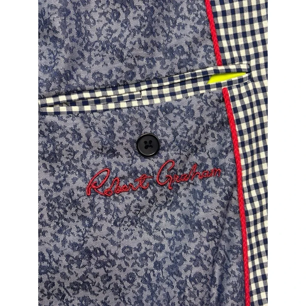Robert Graham 44R Blue White Wool Cotton Blazer Jacket Unstructured Sport Coat